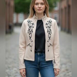 Powder PR River Cream Wool Jacket with Black Embroidery Cardigan Outfitters